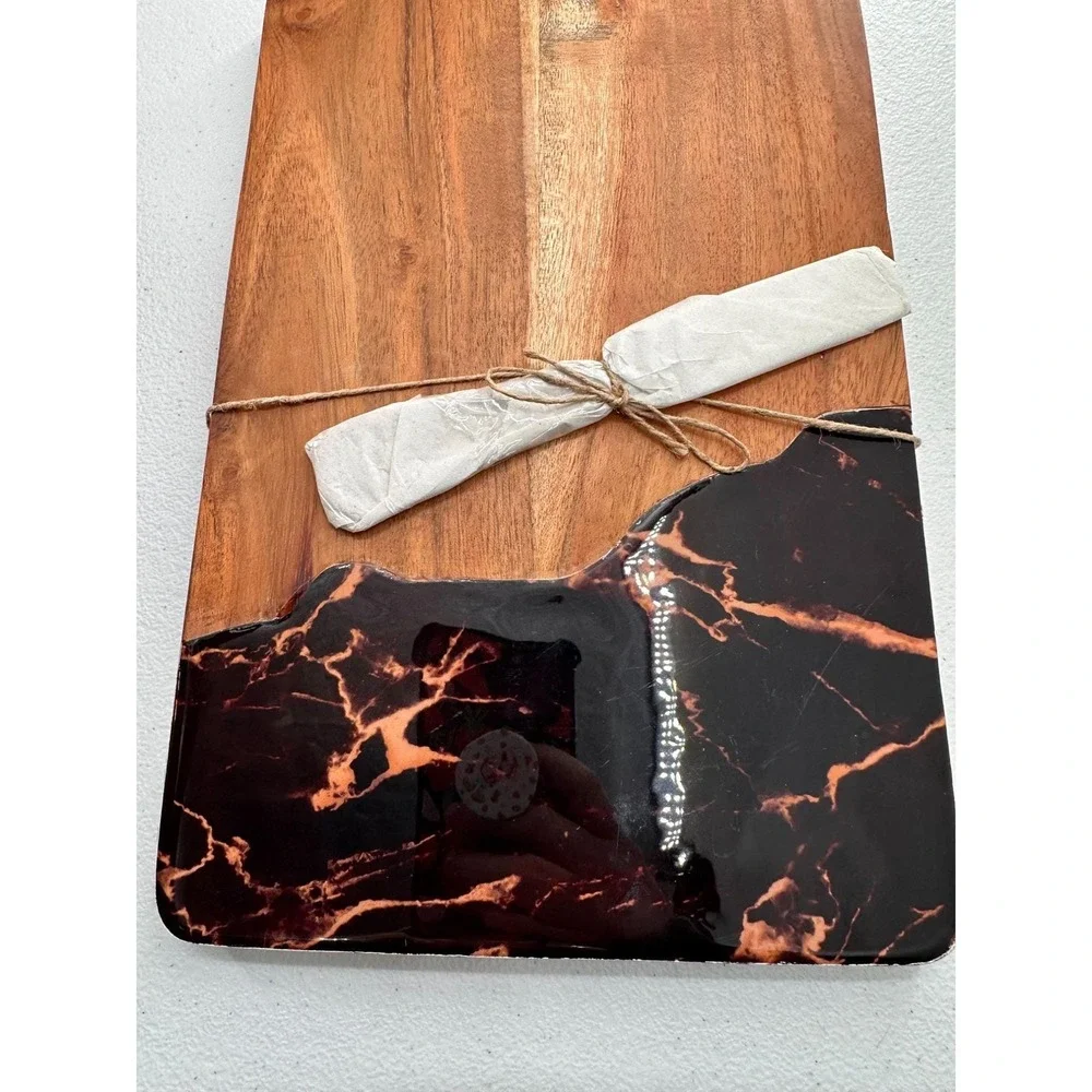 Thirstystone Acacia Wood Serving‎ Board Marble Inlay Detail Spreader Charcuterie